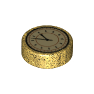 Lego Tile Round 1 x 1 with Clock/Watch Print / Pearl Gold