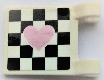 Lego Flag 2 x 2 Square with Flat Edge with Metallic Pink Heart on Black Checkered Background Pattern Model Left Side (Sticker) - Sets 41350 / 41352