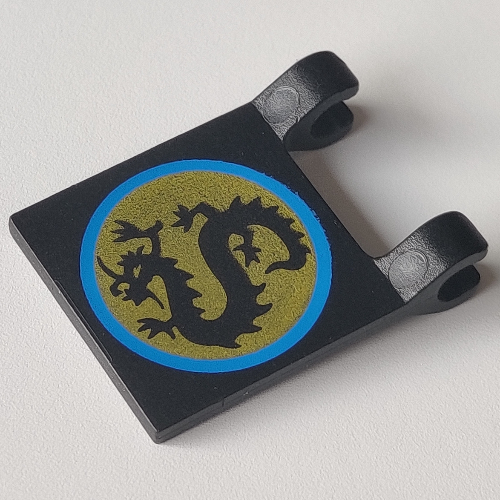 Lego Flag 2 x 2 Square [Thin Clips] with Black Dragon Print / Black