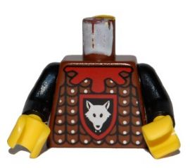 Lego Torso Castle Knights Kingdom Wolf Head, Studded Armor, Red Collar Pattern / Black Arms / Yellow Hands