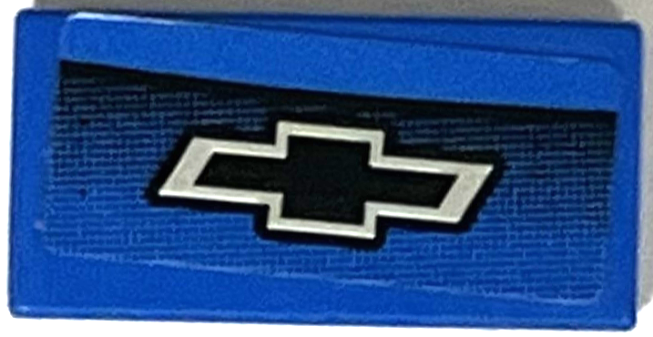 Lego Tile 1 x 2 with Black and Silver Chevrolet Logo Pattern (Sticker) - Set 75891 / Blue