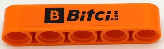 Lego Technic, Liftarm Thick 1 x 5 with Black 'Bitci.com' Pattern (Sticker) - Set 42141 (First Version) / Orange