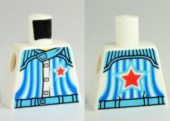 Lego Torso Racers with 5 Buttons, Stripes and Red Star Front and Back Pattern / White