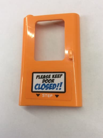 Lego Door 1 x 4 x 5 Train Left, Thin Support at Bottom with 'PLEASE KEEP DOOR CLOSED!!' and 'STEP' Pattern (Sticker) - Set 60195