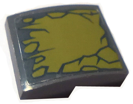 Lego Slope, Curved 2 x 2 x 2/3 with Olive Green Cracked Rocks Pattern Model Left Side (Sticker) - Set 70658