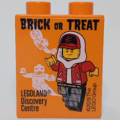Lego Duplo Brick 1 x 2 x 2 with Legoland Discovery Centre Brick Or Treat Print - 2019