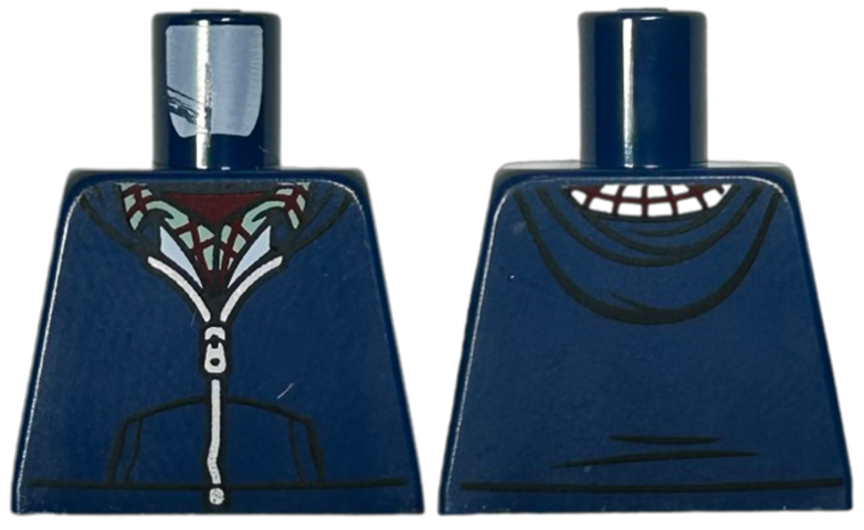 Lego Torso Hoodie with Pockets and Silver Zipper over Sand Green Plaid Shirt and Dark Red Undershirt Pattern / Dark Blue