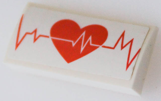 Lego Slope, Curved 2 x 4 x 2/3 with Bottom Tubes with Coral Heart with ECG Monitor Line Pattern (Sticker) - Set 41394