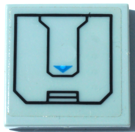 Lego Tile 2 x 2 with Hatch Panel, Black Lines with Cut Corners and Dark Azure Triangle Pattern (Sticker) - Set 60194
