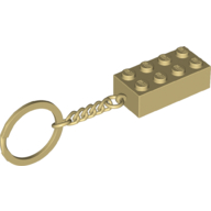 Lego Key Chain, Chrome Chain and Ring with 2 x 4 Brick / Tan
