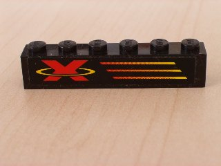 Lego Brick 1 x 6 with X-Treme Team Logo Left Pattern (Sticker) - Set 6567 / Black