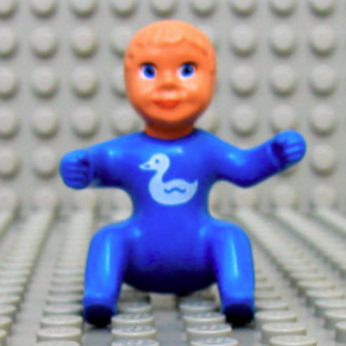 Lego Belville Figure Baby, Nougat Hair, Duck Print / Blue