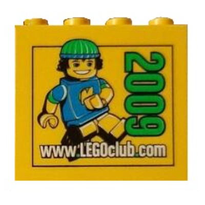 Lego Brick 2 x 4 x 3 with 'www.LEGOclub.com 2009' Print / Yellow