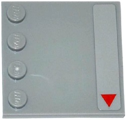 Lego Tile, Modified 4 x 4 with Studs on Edge with Small Red Triangle Pattern Model Right Side (Sticker) - Set 75082