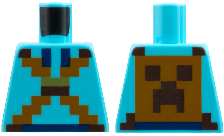 Lego Torso Pixelated Hoodie with Ties and Crossed Straps on Front, Backpack with Creeper Face on Back Pattern / Medium Azure