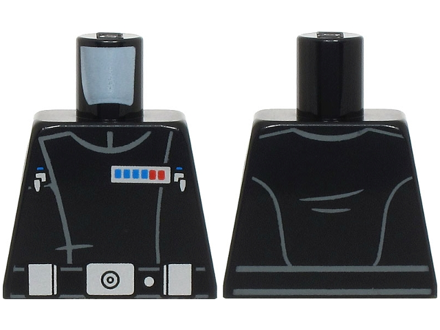 Lego Torso SW Imperial Officer 20, Belt with Silver Buckle, Dot and 2 Boxes, Blue and Red Rank Badge, 2 Code Cylinders Pattern / Black
