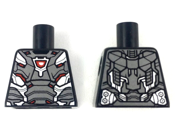 Lego Torso Dark Silver and Silver Armor Plates with Red Trim and Arc Reactor Pattern / Black