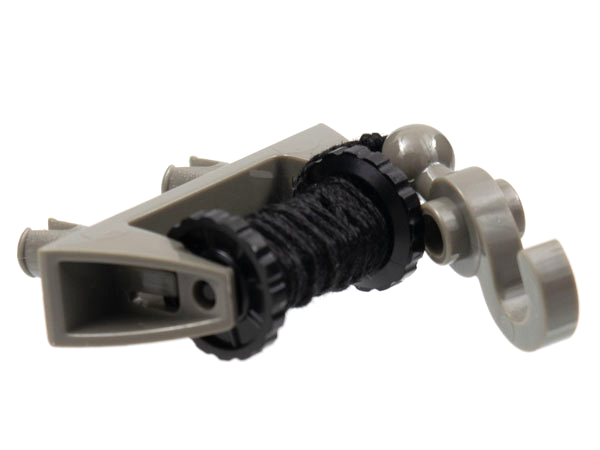 Lego String Reel 1 x 4 x 2 Complete with Black String and Dark Gray Hook with Tow Ball