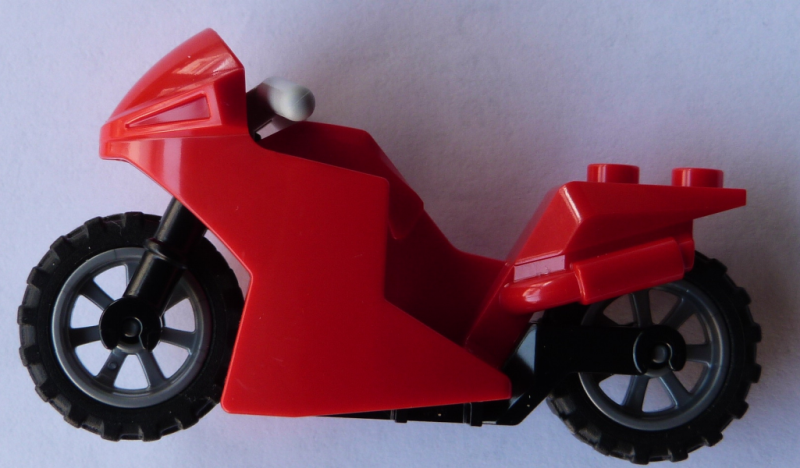 Lego Motorcycle Sport Bike with Black Frame, Flat Silver Wheels and Light Bluish Gray Handlebars