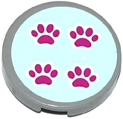 Lego Tile, Round 2 x 2 with Bottom Stud Holder with 4 Paw Prints on Light Aqua Background Pattern (Sticker) - Set 41085