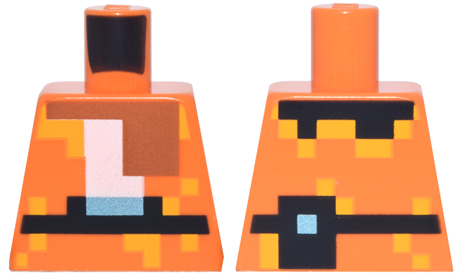 Lego Torso Pixelated Tunic with Bright Light Orange Dots, Dark Orange Scarf, Black Belt and Pouch, Metallic Light Blue Buckle Pattern