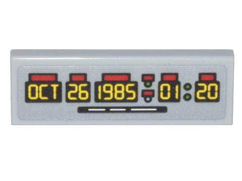 Lego Tile 1 x 3 with Time Machine Digital Clock Yellow 'OCT 26 1985 01:20' Pattern (Sticker) - Set 10300