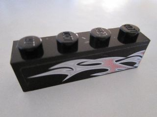 Lego Brick 1 x 4 with Silver and Pink Flames on Black Background Pattern Model Right Side (Sticker) - Set 8495
