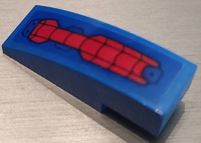 Lego Slope, Curved 3 x 1 with Black Spider Web on Red Background and Blue Hull Plates Pattern (Sticker) - Set 76115 / Blue