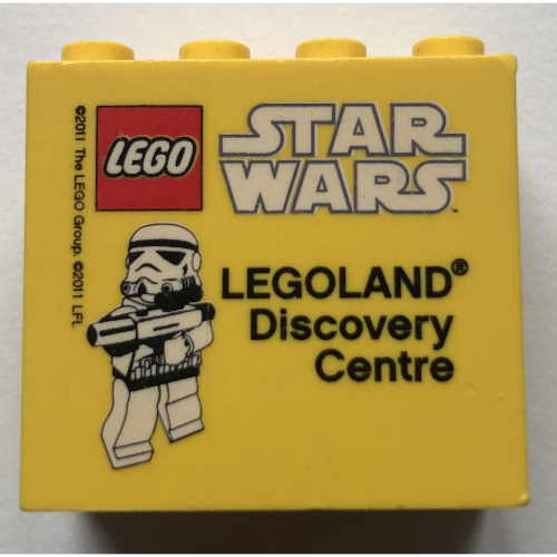 Lego Brick 2 x 4 x 3 with 'LEGOLAND Discovery Centre STAR WARS', Stormtrooper Print / Yellow