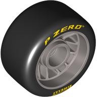 Lego Wheel Rim 24 x 13.4 with Black Slick Tyre [Soft Rubber] with Yellow 'PIRELLI P ZERO' Print