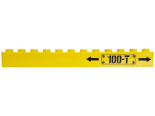 Lego Brick 1 x 12 with Black Arrows and '100-T' Pattern on Right (Sticker) - Set 60052