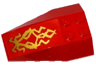 Lego Wedge 6 x 4 Triple Curved with Gold Dragon Head Pattern (Sticker) - Set 70738 / Red