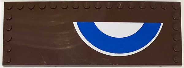Lego Tile, Modified 6 x 16 with Studs on Edges with White and Blue Semicircles (British Roundel) Pattern Model Right Side (Sticker) - Set 3451 / Brown