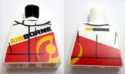 Lego Torso Racing Jacket with Red Panel and 'AIRBORNE' on Front and Back Pattern / White