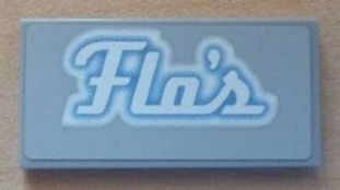 Lego Tile 2 x 4 with White 'Flo's' Script Pattern (Sticker) - Set 8487