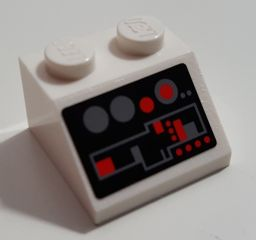Lego Slope 45 2 x 2 with Dark Bluish Gray and Red Control Panel with Buttons on Black Background Pattern (Sticker) - Set 8129 / White