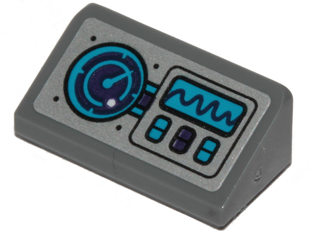 Lego Slope 30 1 x 2 x 2/3 with Dark Azure and Dark Purple Sonar, Graph and Buttons Pattern (Sticker) - Set 70433 / Dark Bluish Gray