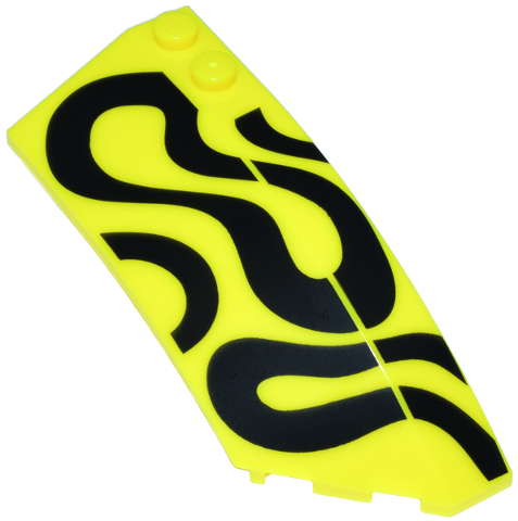 Lego Wedge 8 x 3 x 2 Open Right with 3 Black Squiggly Lines and 1 Shape Pattern / Vibrant Yellow