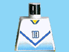 Lego Torso Soccer Jersey Shirt with Blue Chevron and Number 18, Yellow Neck Pattern / White