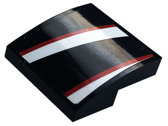 Lego Slope, Curved 2 x 2 x 2/3 with Black, Red and White Stripes Pattern Model Right Side (Sticker) - Set 76896