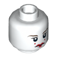 Lego Minifig Head Padme Amidala (Queen), Red Lips, Eyelashes, 2 Red Dots on Cheeks Print / White