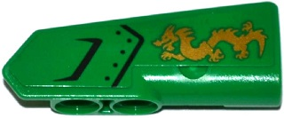 Lego Technic, Panel Fairing #21 Very Small Smooth, Side B with Air Intake and Gold Dragon Pattern (Sticker) - Set 70755 / Green