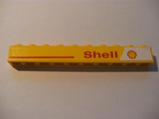 Lego Brick 1 x 10 with Red Line and 'Shell' Text and Logo Right Pattern (Sticker) - Set 1252