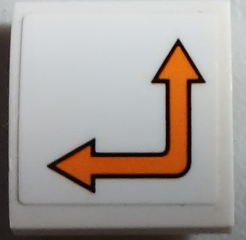 Lego Slope, Curved 2 x 2 x 2/3 with Orange Bent Arrow Double on White Background Pattern Model Right Side (Sticker) - Set 60062 / White