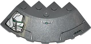 Lego Brick, Round Corner 6 x 6 with Slope 33 Edge, Facet Cutout with Green Dots, Black and Silver Lines and Hatch Pattern (Sticker) - Set 76003