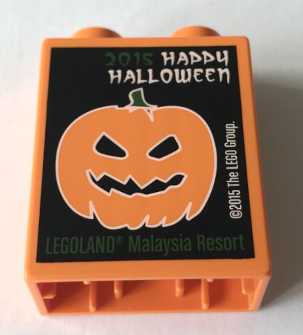 Lego Duplo, Brick 1 x 2 x 2 with LEGOLAND Malaysia Resort Happy Halloween 2015 Pattern