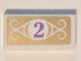 Lego Tile 1 x 2 with Medium Lavender Number 2 in White Circle with Swirls on Gold Background Pattern (Sticker) - Set 41101
