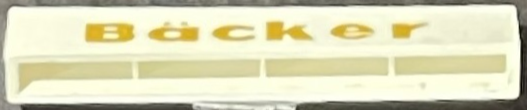 Lego Brick 1 x 8 without Bottom Tubes with Cross Side Supports with Light Gold 'Bäcker' (Backer) Pattern