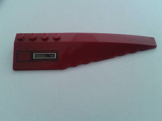 Lego Wedge 12 x 3 Right with Lime Panel and Solid Latch Pattern (Sticker) - Set 7297 / Dark Red