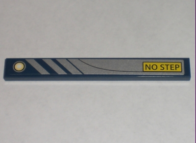 Lego Tile 1 x 8 with 'NO STEP' on Yellow Rectangle, Silver Diagonal Stripes and Background Pattern Model Right Side (Sticker) - Set 8971 / Dark Blue